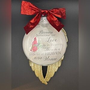 NEW Cardinal Memorial Ornament Red Bow Gold Wings Christmas Ornament 4”
